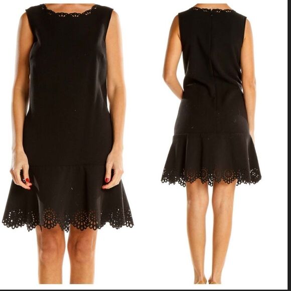 Loft Anne Taylor Black Scallop Trim Classic Fit & Flare Dress size 10 - Picture 3 of 8